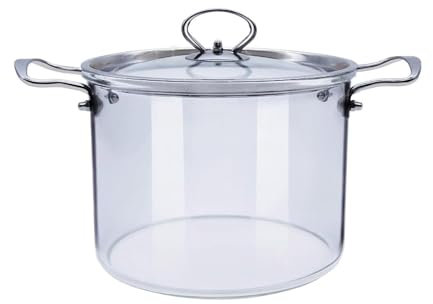 Clear Glass Pot for Cooking Large Glass Saucepan with Cover on Stove Big Glass Simmer Pot with Stainless Steel Handle Stovetop Cooking Pot Glass Cookware Pot for Home Kitchen Restaurant 5.8 Quarts