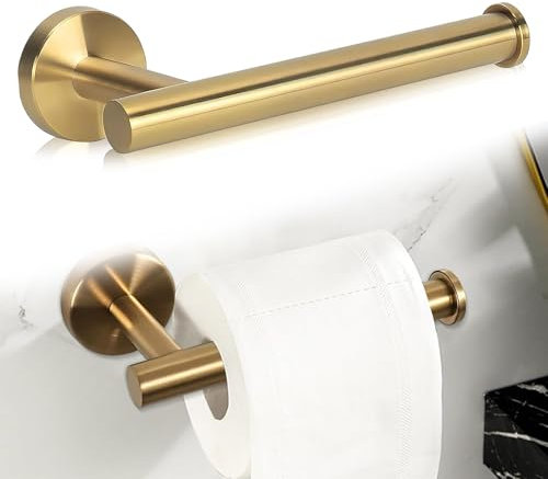 Gold Toilet Roll Holder, Towel Rail Wall Mounted Brushed Brass Bathroom Accessories 304 Stainless Steel Toilet Paper Holder Bathroom Tissue Holder for Bathroom Kitchen
