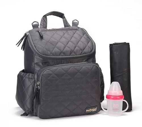 Wickeltaschen-Rucksack, großer Windelrucksack, multifunktionale Babytaschen mit tragbarer Wickelunterlage, Schnullerhalter und Kinderwagengurten, für Mama und Papa, dunkelgrau, M