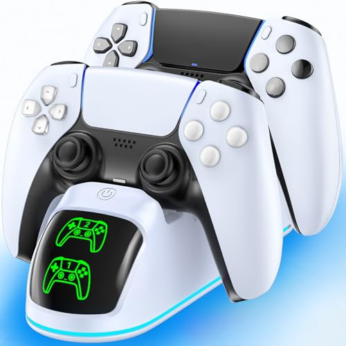RGB Stazione Ricarica per Controller PS5, 2H Rapida Base Ricarica per PS 5, Caricatore per Playstation Five Originali & Edge con 9 Modalità RGB, Stazione di Ricarica per Giochi Playstation5 Accessori
