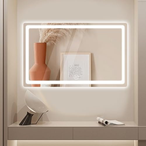KLGFI Badspiegel mit Beleuchtung, 40x60cm LED Badezimmerspiegel, Spiegel mit Licht für das Badezimmer, Wandspiegel fürs Bad mit Touch-Schalter, Kaltweiß 6000K
