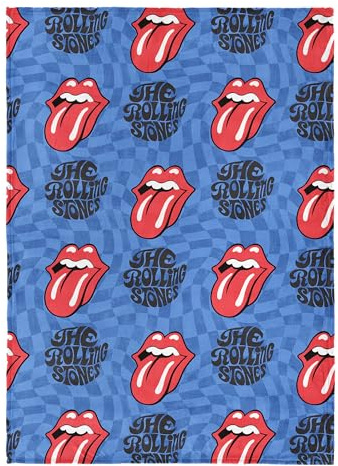 Northwest The Rolling Stones Psychedelic Check Throw Blanket, Oversized Rock and Roll Silk Touch Throw 50x70, Ultra-Soft Lightweight Fleece, Rock Band Music Decor