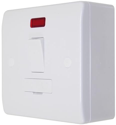 Fused Spur Switch with Back Box and Neon 25mm Pattress 13A For Heaters, Immersion, Towel Rails, Fans, Lighting, Washing Machine, Dishwasher