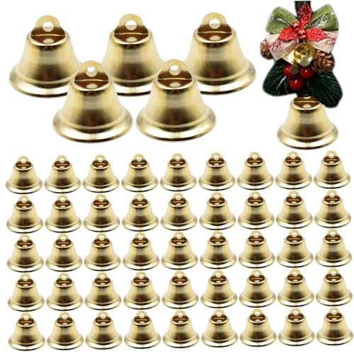 Campanas pequeñas, Campanas de Navidad de 50 Piezas, 2 latón Vintage pequeño para Manualidades, Adornos de Bricolaje, árbol de Navidad, hogar, Fiestas y Decoraciones navideñas