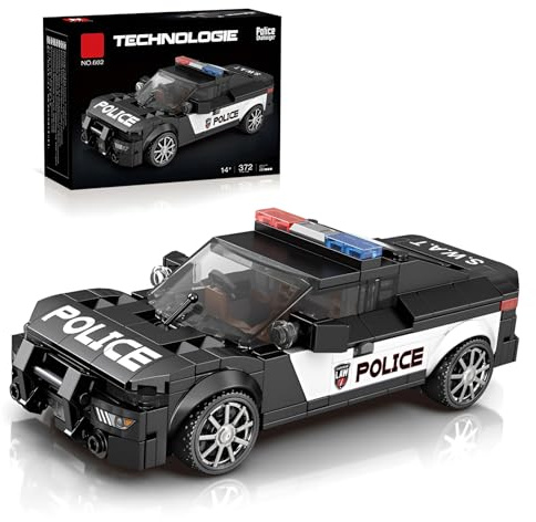 SymGrpu Technik Polizei-Kanlenkwagen Bausteine, Sportwagen Klemmbausteine Spielzeug, Speed Champion Sammlerfahrzeug Modell Geschenk für Erwachsene Kinder, 372 Stück