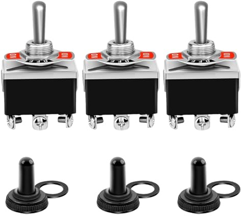 3 Stück Metall Kippschalter, 12V/20A 2-Polig EIN/AUS, mit Wasserdichter Kappe Selbstsperrend für Autotuning, Verhindern Sie einen versehentlichen Start, 230V Schalter Geeignet für Den Einbau