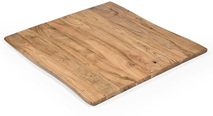 Linele Mesa auxiliar de madera maciza de acacia sin estructura, borde de árbol real, color natural, hecho a mano y único, entrega en el lugar deseado (80 x 80 cm)