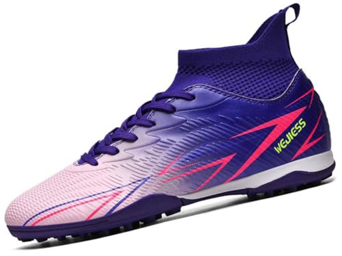 WEJIESS Fußballschuhe Herren High Top Fussballschuhe TF Kinder Stollenschuhe Jugendliche Athletics Trainingsschuhe Football Schuhe Hallsportarten Fußball Stiefel Purple 41 EU