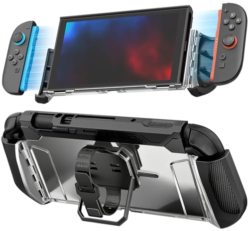 daydayup Carrying Protective Case Compatible with Nintendo Switch 2, Dockable Switch 2 Cover with Detachable Metal Bracket and Strap for Power Bank, Comprehensive Protection (Black, Nintendo Switch 2)