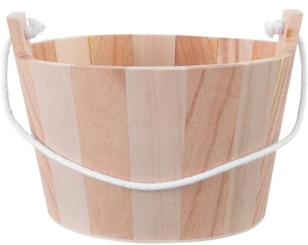 SHINEOFI Seau de Sauna en Bois Naturel, Capacité Moyenne 5l | Poignée Ergonomique en Corde, Accessoire pour Sauna Traditionnel à Domicile, Ustensile pour Contrastée, Présent pour Amateurs