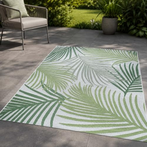 Taracarpet wetterfester In- & Outdoor Teppich für Balkon, Wohnzimmer & Küche, Flachgewebe in Sisaloptik Floral grün 140x200 cm