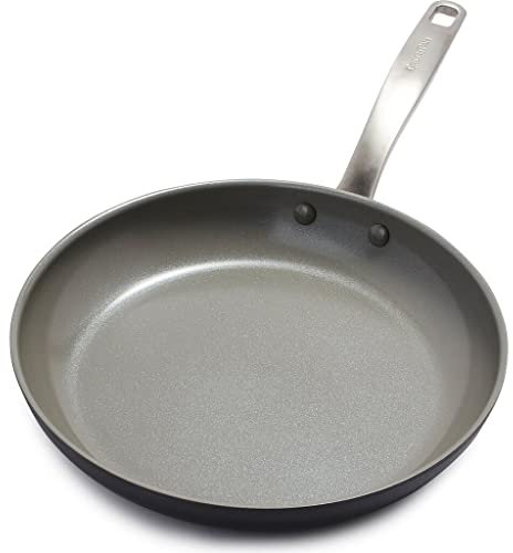 Greenpan Chatham – Poêle à frire antiadhésive en céramique anodisée dure, sans PFAS, passe au lave-vaisselle, au four, gris
