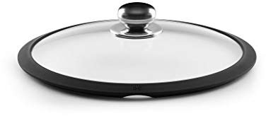 CASTEY - Tapa Universal de Cristal Templado, 32 cm, para Ollas, Sartenes y Cacerolas, Aro de Silicona, Pomo de Acero Inoxidable, Resistente y Duradera, Sujección Cómoda