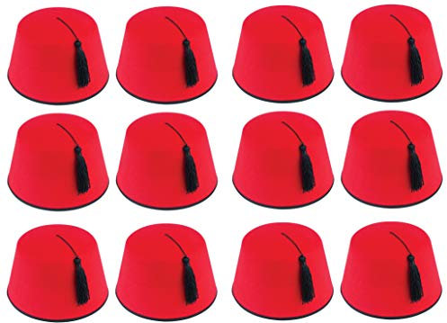 Quickdraw 12 X Erwachsene Rot Fez Türkisch Schwarz Quasten Unisex Kostüm Verkleidung Zubehör