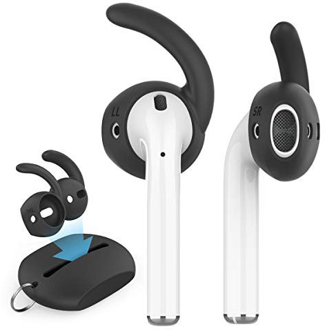 AhaStyle 3 Pairs Ear Hooks Cover Silicone Accessories Tips Compatible with Apple AirPods 2 & 1 or EarPods-[Added Silicone Storage Pouch](S/M/L) (Black)