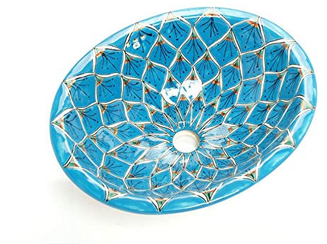 Aqua Azul – Kleines buntes Waschbecken, Mexikanische Oval Einbauwaschbecken | Klein Keramik Talavera Waschbecken aus Mexiko | Ideal fur Badezimmer, wc, Gästebadezimmer