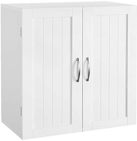 Yaheetech Placard Toilette Suspendu Armoire Murale Salle de Bain Blanc avec 2 Portes et Tablettes Réglables pour Cuisine Salon 60 x 30 x 60 cm
