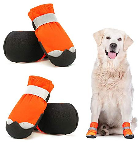 Dociote wasserdichte Hundeschuhe pfotenschutz mit Anti-Rutsch Sohle, reflektierendem Riemen, Klettverschluss Schneeschuhe für mittelgroße große Hunde 4 Stück Orange 8#