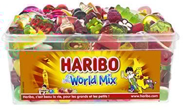 HARIBO - World Mix - Assortiment De Bonbons - Tétines, Crocos, Dragibus & Plus - Sans Colorants Artificiels - Boîte De 900 g