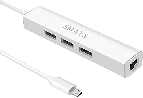 Micro Usb to Ethernet Lan Adapter With 3 Ports Usb Hub For Google Nexus Player,Tv Stick Streaming Device,Raspberry Pi Zero - White