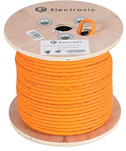 LW Electronic Cable de Instalación Cat7A 50m Gigabit Libre de Halógenos PoE BauPVO Blindaje Cable de Red S/FTP PIMF 1200 MHz 4x2xAWG23 LSZH Cableado Cable LAN Cable de Datos Naranja