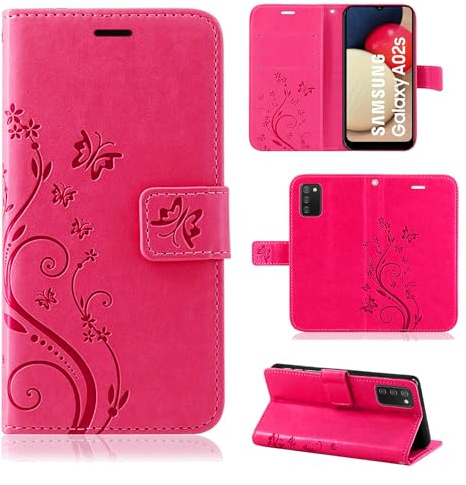 Hülle Kompatibel mit Samsung Galaxy A02s | Premium PU Leder Handyhülle Wallet Case für Galaxy A02s | Schutzhülle Blumen Klapphülle Handyhülle | Pink