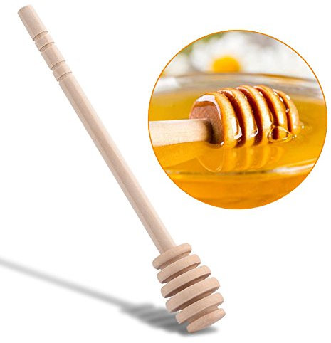Tyenaza 50 Pezzi Mestolo di Miele in Legno, Mini Bastoncini di Miele di Legno con Scanalature Profonde Manico Lungo per Mescolare il Gocciolatore per Miele che Eroga Sciroppo di Marmellata (16cm)
