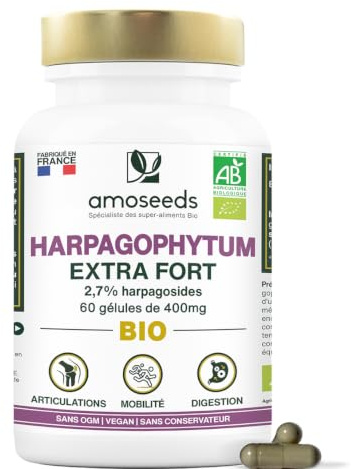 Harpagophytum BIO, Extra Fort | 800 mg par jour, 2,7% Harpagosides | Articulations, Tendons, Mobilité | Griffes du Diable | 60 Gélules Vegan | Qualité Supérieure