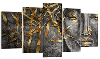 ARTTOR Wandbilder Dekoration Wohnzimmer Buddha Gold Bodhisattva Bilder auf Leinwand 160x85cm Leinwandbild Schlafzimmer Set 5 teilige Wand Kunstdruck Art Groß XXL Wanddeko Bild Canvas EA160x85-4442