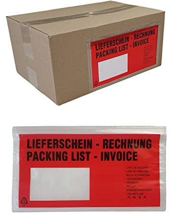 100er Pack mybuy-24 PP Lieferscheintaschen Begleitpapiertaschen Dokumententaschen DIN LANG rot mit Fenster