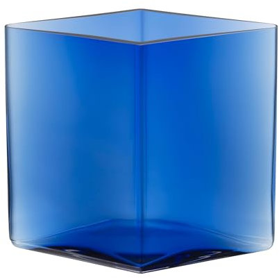Iittala Ruutu Vase aus Glas in der Farbe Ultramarinblau mit Einer Höhe von 18cm, Maße: 20,5cm x 20,5cm x 18cm, 1062565