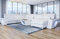XXL Sofa Wohnlandschaft Catania mit USB und Beleuchtung Ledersofa in U Form Couch mit Kopfstützen (Ottomane rechts, White)