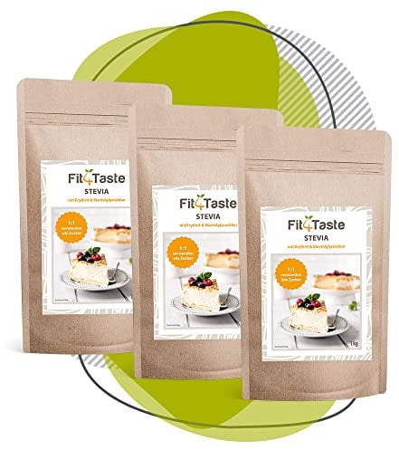 Fit4Taste 3x Stevia Kristalline Streusüße | 3x 1kg | Reine Süße | Ohne bitteren Nachgeschmack | Zum Kochen und Backen | 3x 1kg
