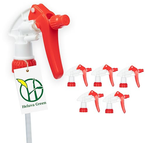 Heluva Green Spray Bottle Nozzle Replacement, Bottle Tops Only - Sprayer Nozzle Triggers for Heavy Duty, Commercial, Home Cleaning Solutions - Fits 8,16,24,32 oz Plastic & Glass Bottles, Red 6 pack