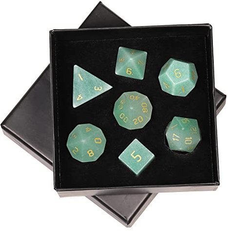 mookaitedecor 7 Stück Grüner Aventurin Edelstein Polyedrische Würfel Set, Polierte Heilstein DND Würfel für Dungeons und Dragons RPG MTG Tischspiele Rollenspiel Heim Dekoration