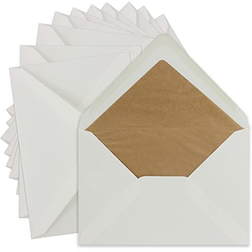 25x Vintage Brief-Umschläge gefüttert DIN C5 Naturweiss 90 g/m² - 162 x 229 mm - braunes Kraftpapier Seidenfutter - Nassklebung Spitzklappe I UmWelt by GUSTAV NEUSER