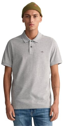 Gant Herren REG Shield SS Pique Polo Polohemd, Grey Melange, 5XL