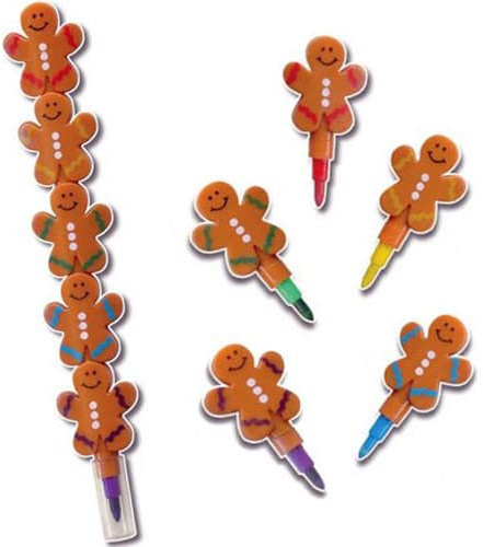 Anila's Complete Christmas Themed 10 Party Bags, Fillers & Favours – 10 Gingerbread Man Swap Point Crayons. (Ideal for Children Aged 3-8)