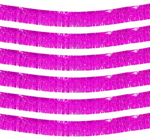 6 Stück 3 m Folien-Fransen-Girlande, metallisches Lametta, Luftschlangen, Banner, Wandbehang, Fransenvorhang, Hintergrund, buntes Banner für Parade, Schwimmer, Party, Halloween-Dekoration (Fuchsia)