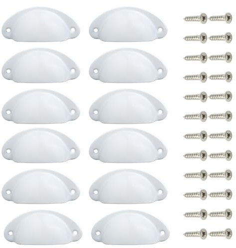 Yosawo 12 Pieces Shell Cup Handles,Door Drawer Cabinet Semicircle Handle Furniture Cabinet Dresser Door Knobs Handles with Screws (White)