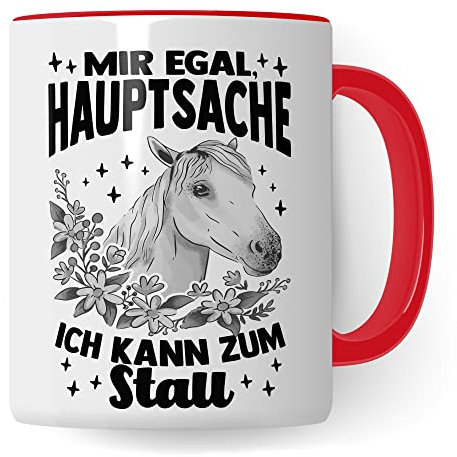 Tasse Pferd Stall Pferde Kaffeetasse Reiterin Kaffee-Becher Reiten bester Freund Vierbeiner Teetasse Pferdemädchen Stallmädchen Pferdeliebhaber Geschenk Geschenkidee Reiter (Weiß/Rot)