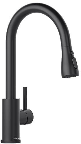 APPASO Black Kitchen Taps Mixer, High Pressure 360° Swivel Kitchen Sink Taps with Pull Out Spray 3 Modes, Stainless Steel Pull Down Sink Taps Faucet for Kitchen, Matte Black