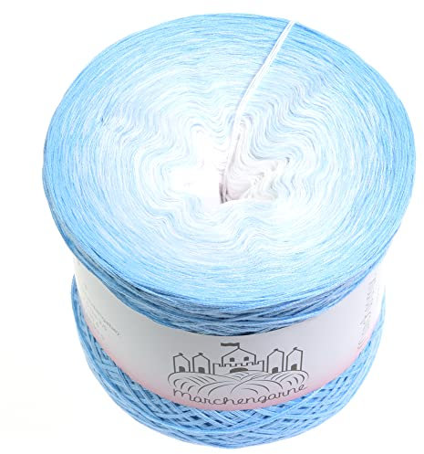 Farbverlaufsgarn Bobbel Wolle Größe wählbar Strickwolle Häkeln … (Himmelblau - Aqua außen, 400g/1520m - 4Fach)