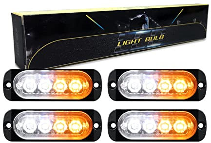 RIGIDON 4 Pezzis 4 LED Lampada di Emergenza Strobo Barra Led, 3.3 Pollice 12V 24V Faretti Fendinebbia Per Off road Auto Fuoristrada Camion SUV UTE ATV Barca 4x4 Veicoli, Ambra Bianca Impermeabile