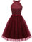 Dressystar Damen Paillettenkleid Kurz Tüll Cocktailkleid Partykleid Festlich Kleid Burgunderrot L