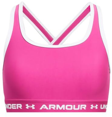 Under Armour Womens Crossback Mid Sports Bra, Rebel Pink / White / White, YS