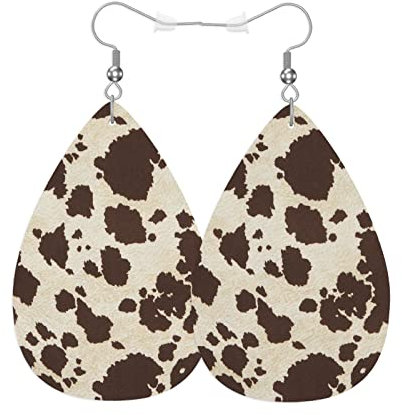 Kuh Druck Mode Kunstleder Ohrringe Retro Kuh Tiere Haut Fell Bull Spot Hochzeit Teardrop Ohrringe Schmuck für Frauen Mädchen Braut