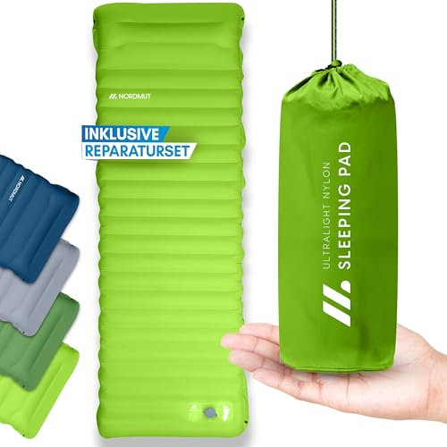 NORDMUT Isomatte Selbstaufblasend 10cm - Isomatte Camping mit kleinem Packmaß - Selbstaufblasbare Luftmatratze für kinderleichtes aufpumpen - Camping Matratze Ultra komfortabel (Hellgrün)
