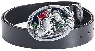 JIARY Herren-Gürtel Pferdeserie, Cowboy Westerngürtel Herren, Ledergürtel mit ovaler Schnalle aus Legierung im Retro-Stil mit Reitermuster,Schwarz,105CM/41.3''