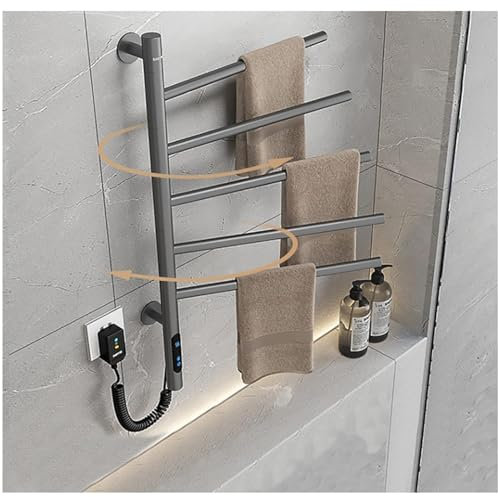 Radiador toallero electrico, Secatoallas electrico pared bajo consumo 85w secatoallas electrico pared 415x675mm rotación de 180° con Función de Temporizador 1-9h, Acero Inoxidable(Size:110V,Color:Gray